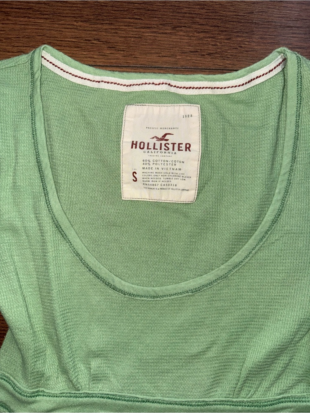 Vintage Hollister Y2K Green Waffle Knit Scoop Neck Babydoll Top - Picture 2 of 3